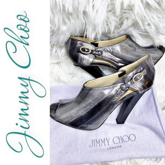 JIMMY CHOO Keira Gray Eel Skin Heeled Bootie, Size 36.5 - Picture 6 of 8